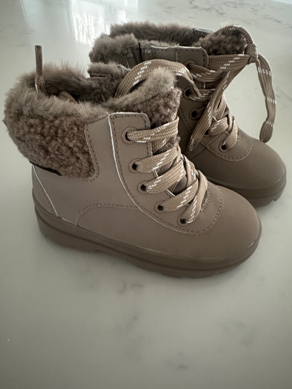 H&M Taupe Fleece-Lined Kids Lace-Up Boots